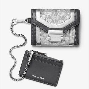 Michael Kors Whitney Small Metallic Logo Jacquard Chain Wallet